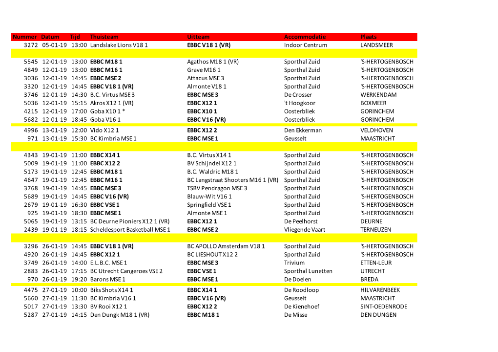 Wedstrijdschema 2E Helft Seizoen Per 5-1-2019