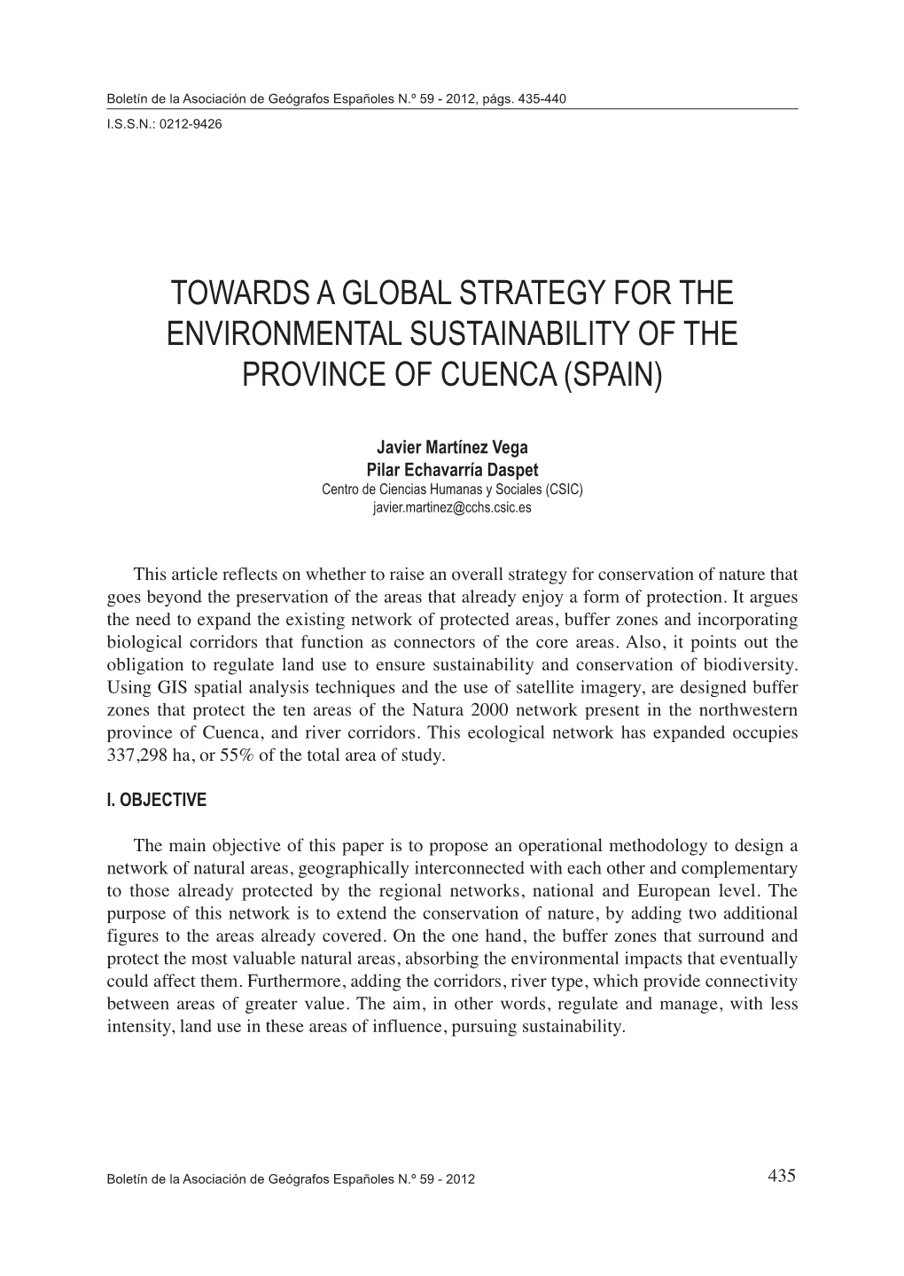 Towards a Global Strategy for the Environmental Sustainability of the Province of Cuenca (Spain)