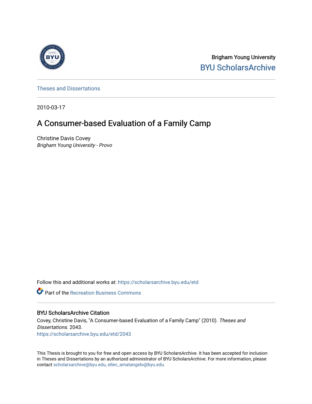 A Consumer-Based Evaluation of a Family Camp