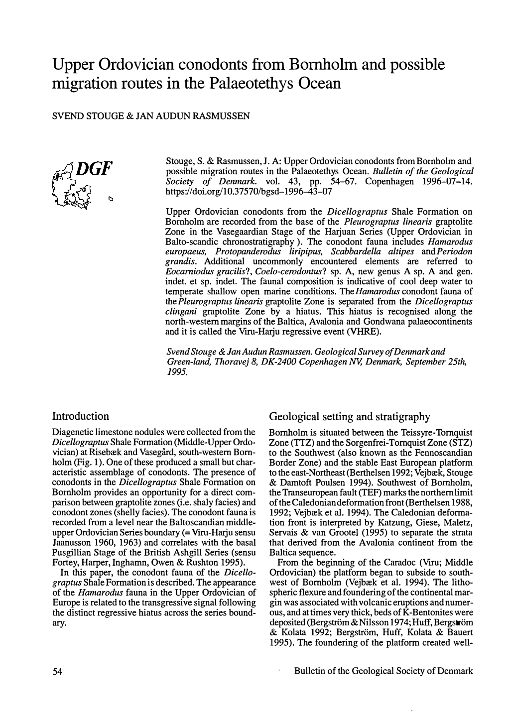 Upper Ordovician Conodonts Kom Bornholm and Possible Migration