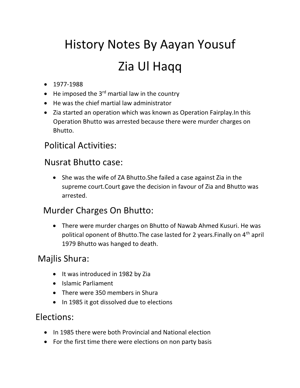 History Notes by Aayan Yousuf Zia Ul Haqq