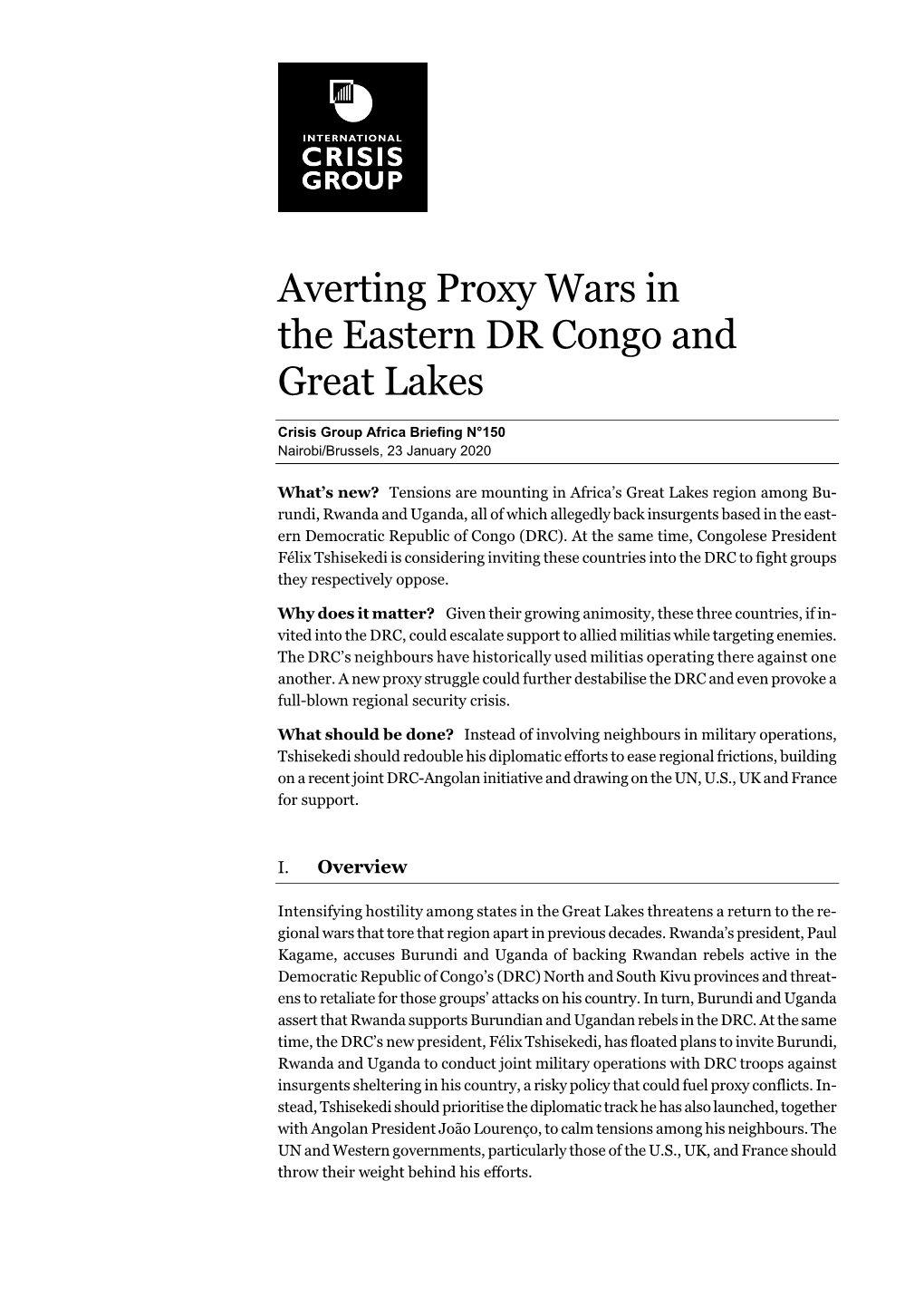Averting Proxy Wars in the Eastern DR Congo and Great Lakes