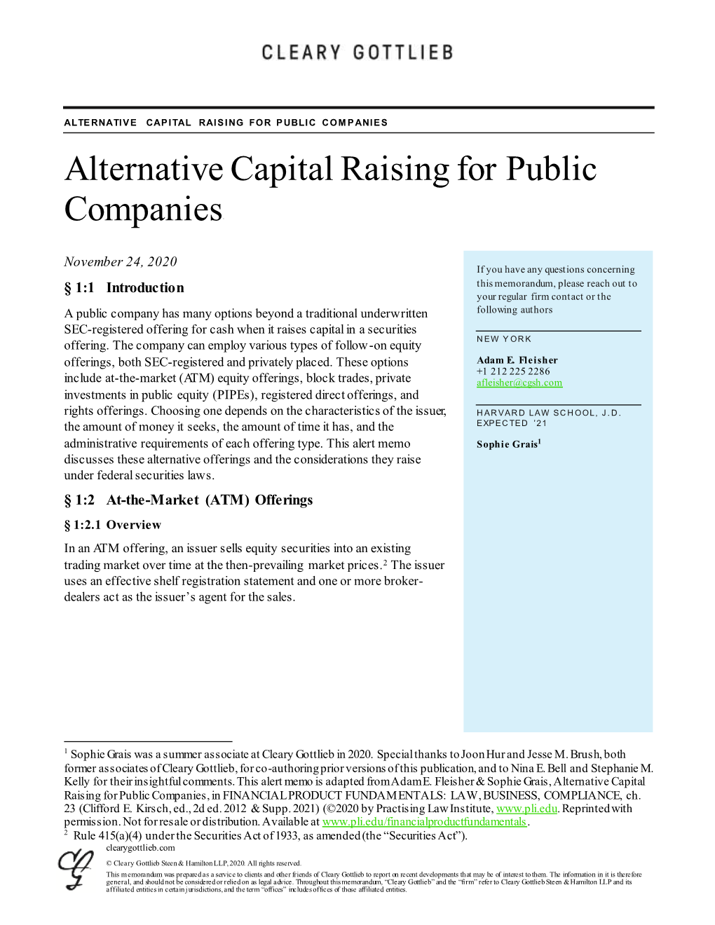 ALTERNATIVE CAPITAL RAISING for PUBLIC COMPANIES Alternative Capital Raising for Public