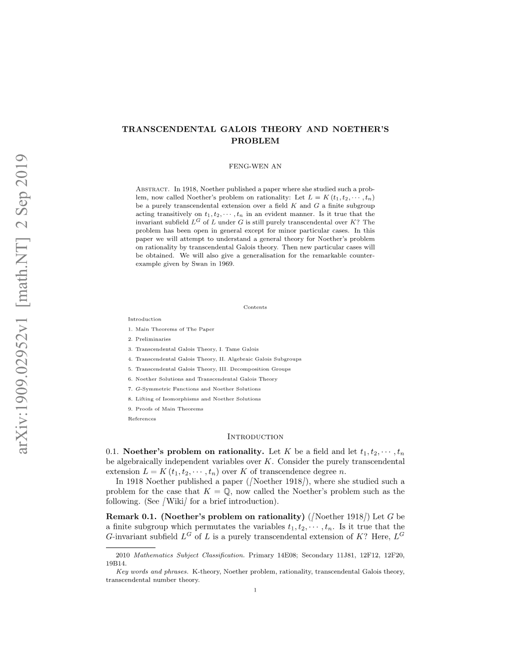 Arxiv:1909.02952V1 [Math.NT] 2 Sep 2019 Nt Ugopwihpruae H Variables the Permutates Which Subgroup ﬁnite a 19B14