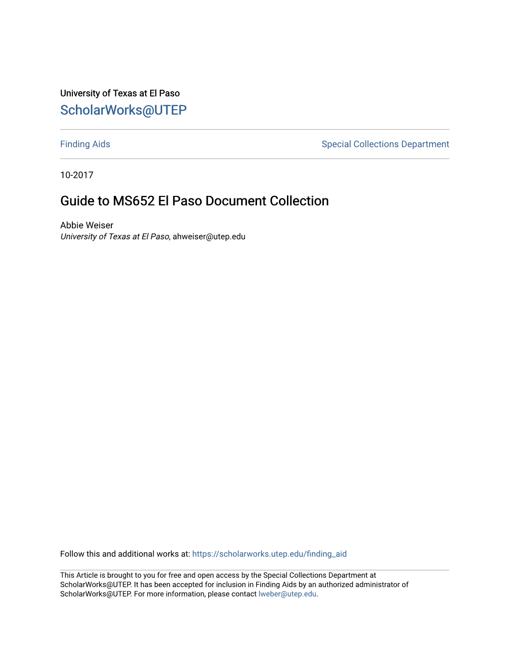 Guide to MS652 El Paso Document Collection
