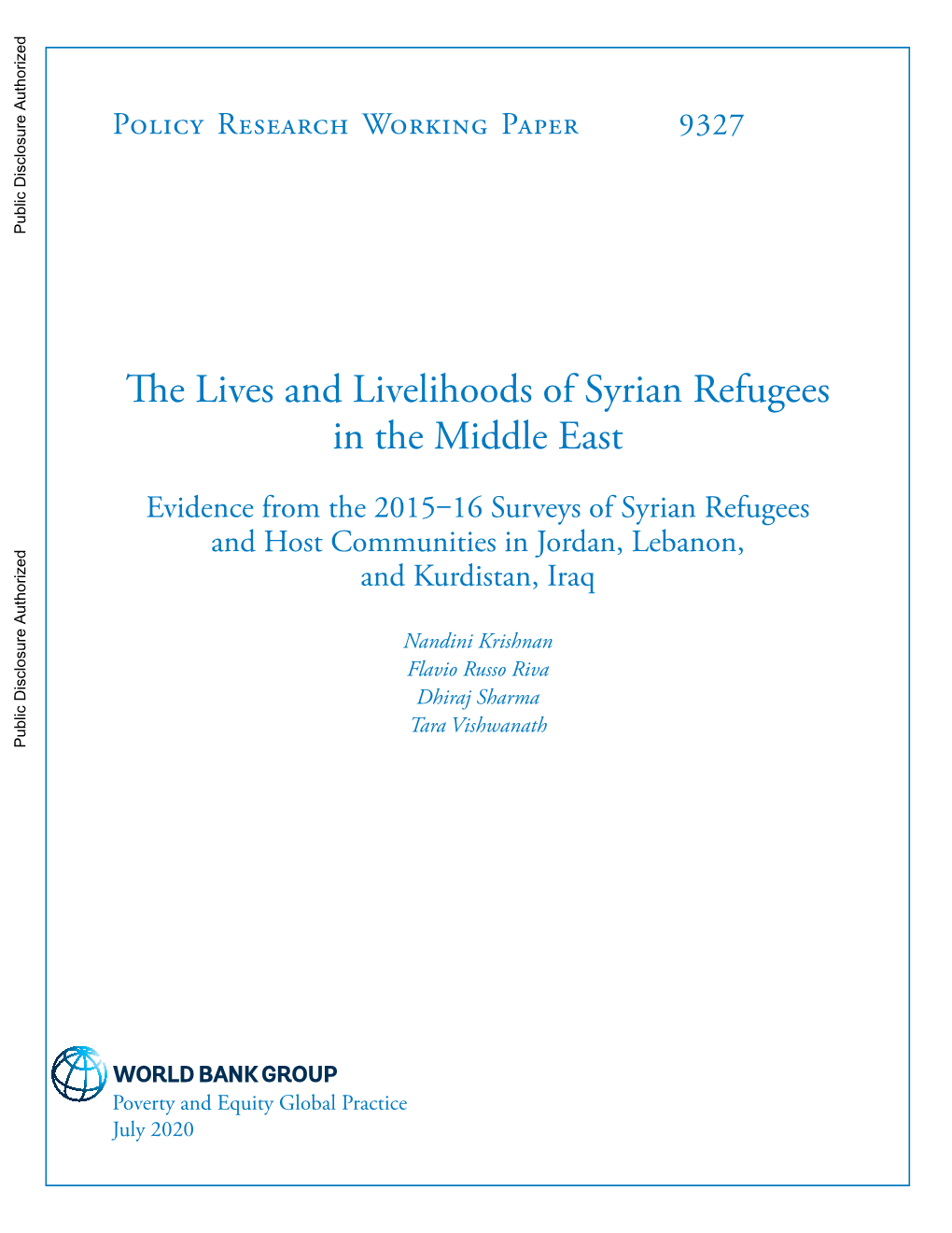 The Lives and Livelihoods of Syrian Refugees in the Middle East