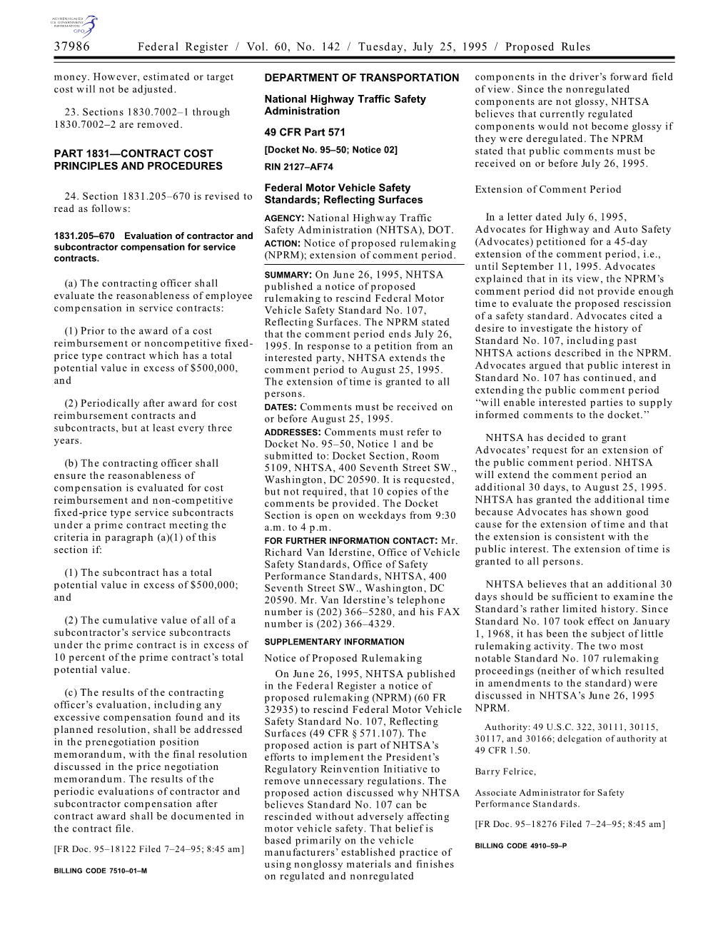 Federal Register / Vol. 60, No. 142 / Tuesday, July 25, 1995 / Proposed Rules Money