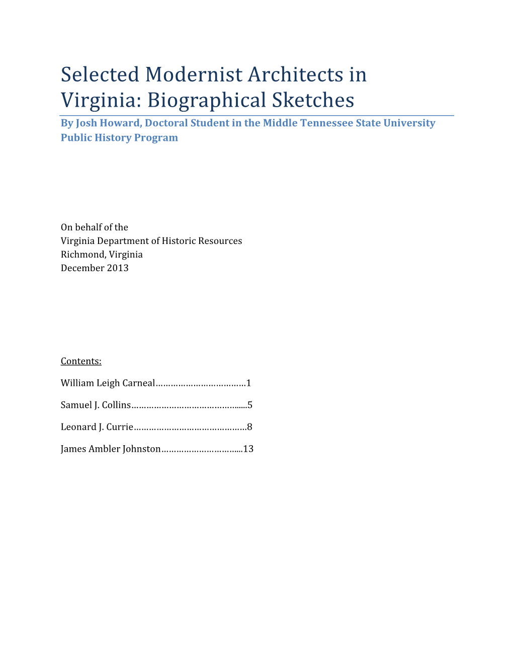 Biographical Sketches of Architects in Virginia