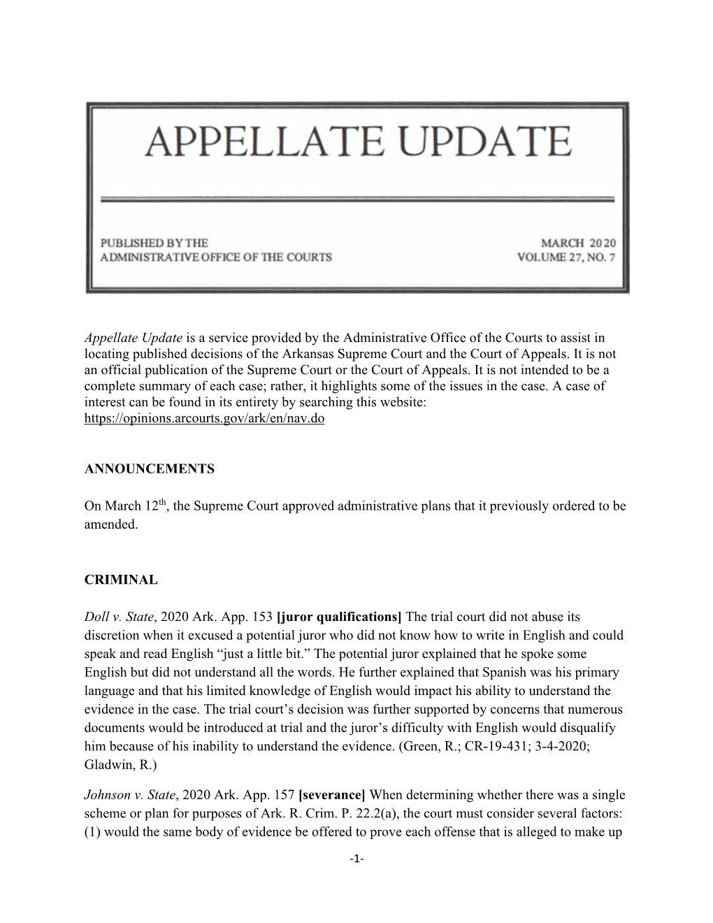 Appellate Update March 2020