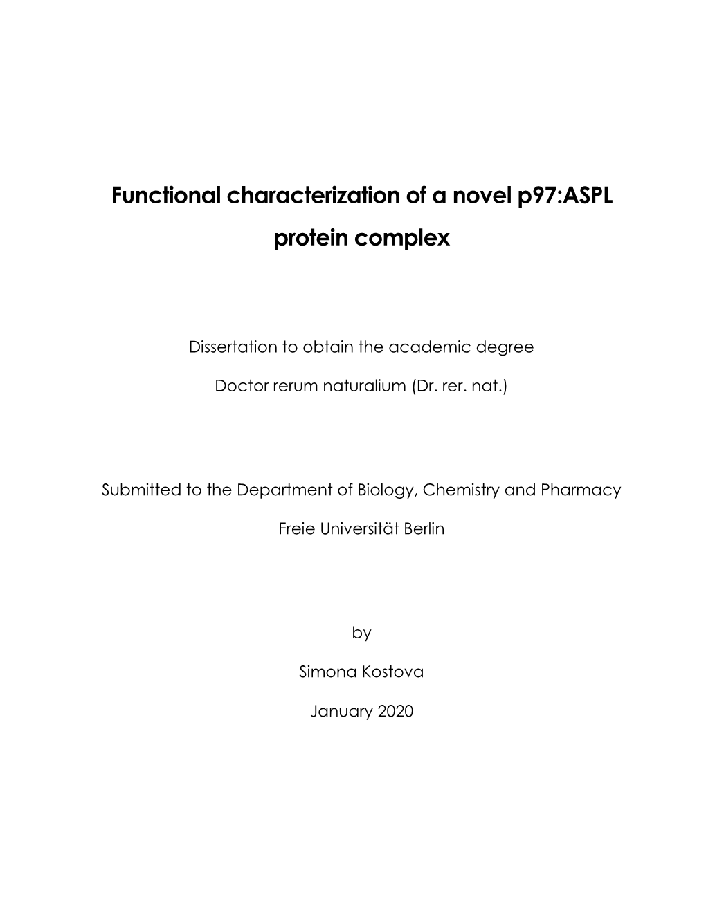 Functional Characterization of a Novel P97:ASPL Protein Complex
