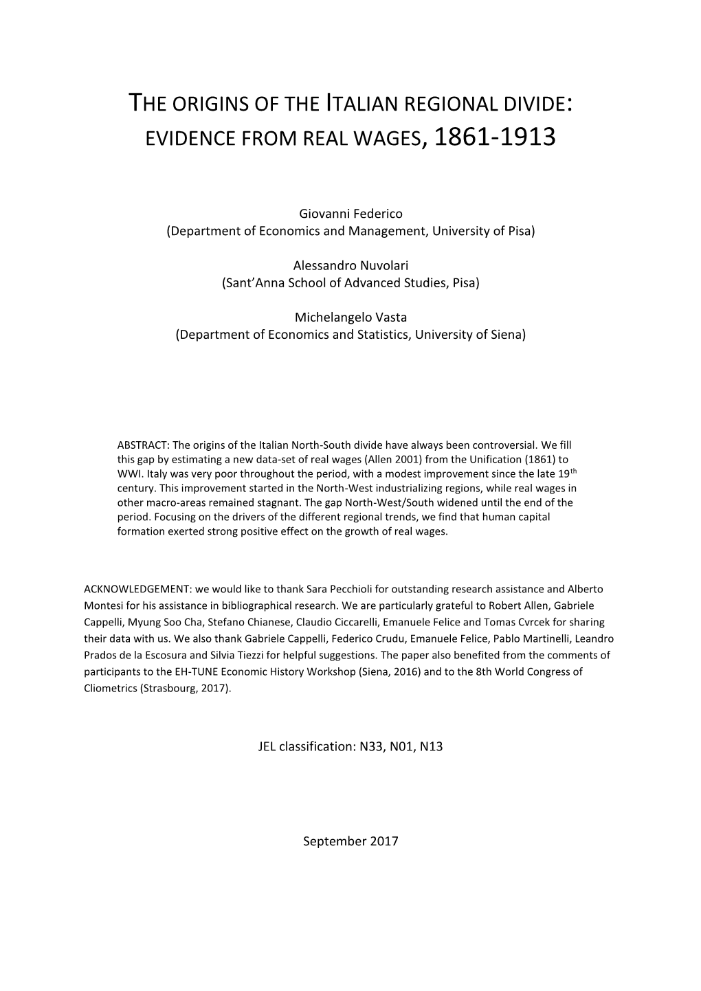 The Origins of the Italian Regional Divide: Evidence from Real Wages, 1861-1913