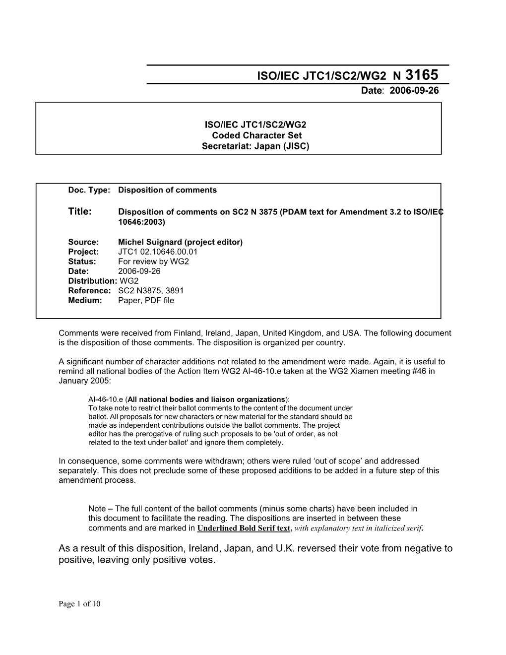 ISO/IEC JTC1/SC2/WG2 N 3165 Date: 2006-09-26