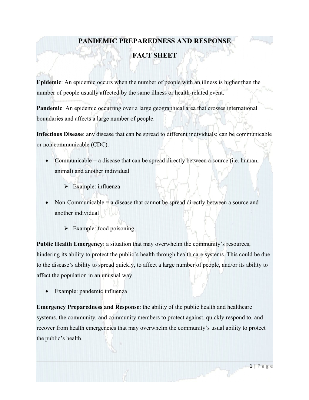 Pandemic Preparedness and Response