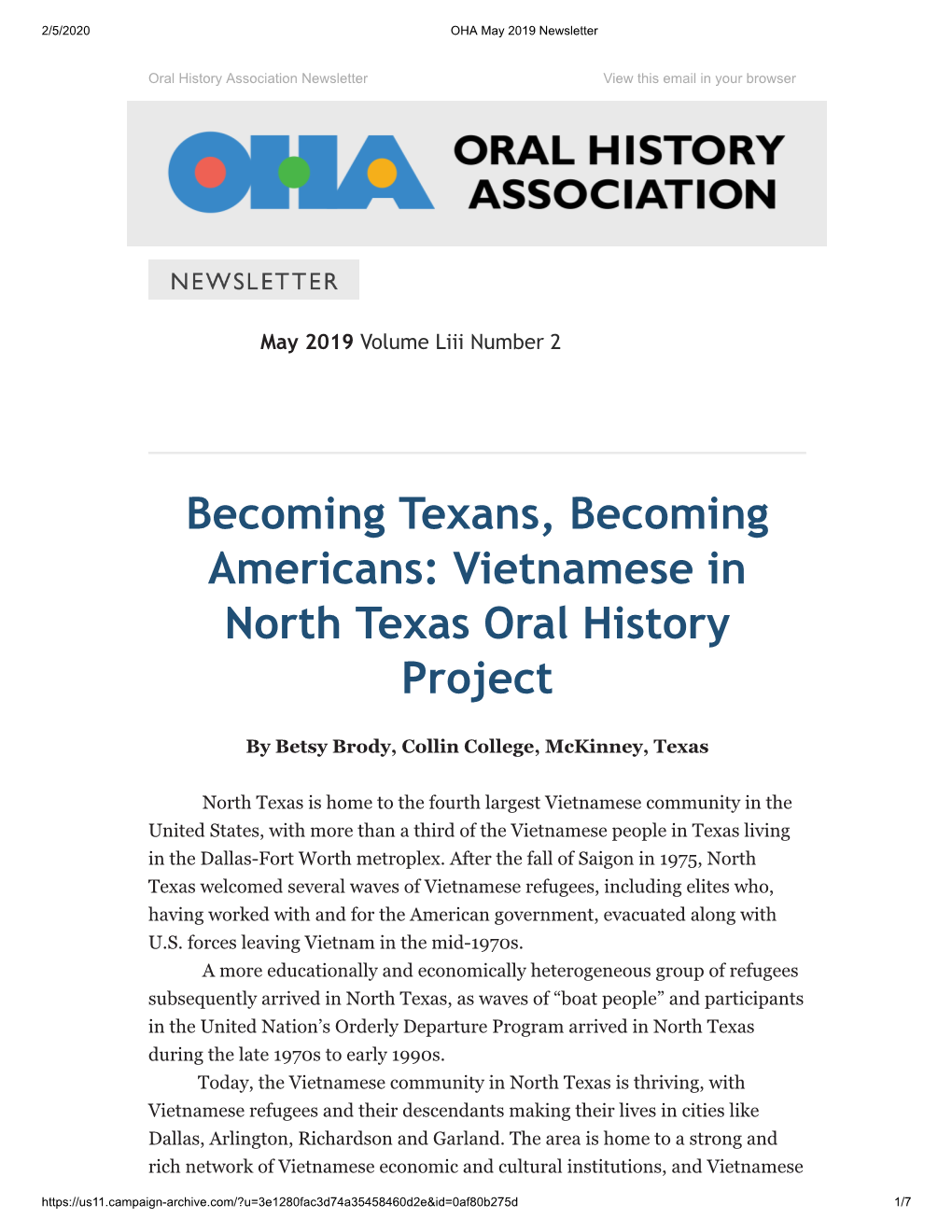 Vietnamese in North Texas Oral History Project