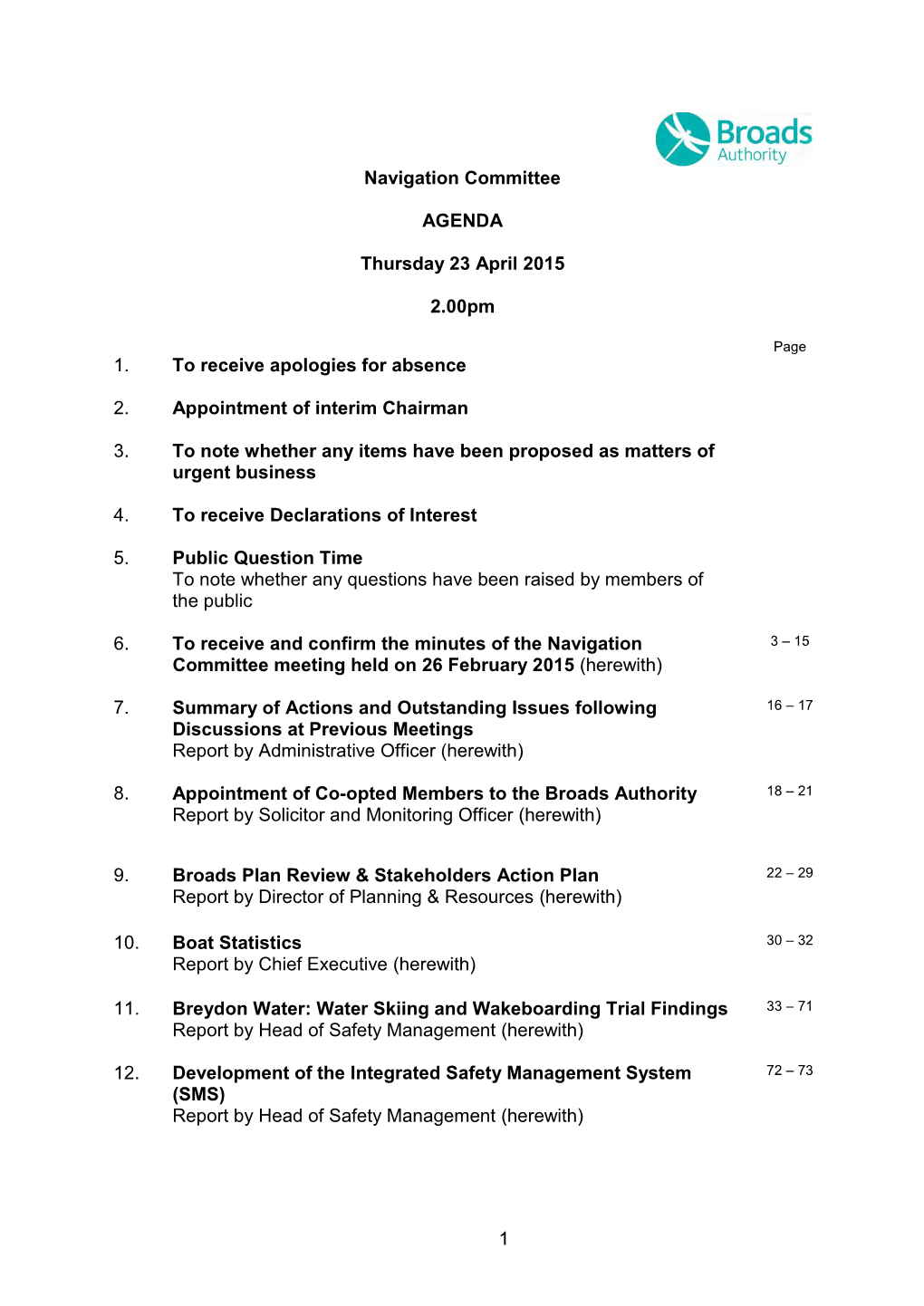 Navigation Committee Agenda and Reports in Full
