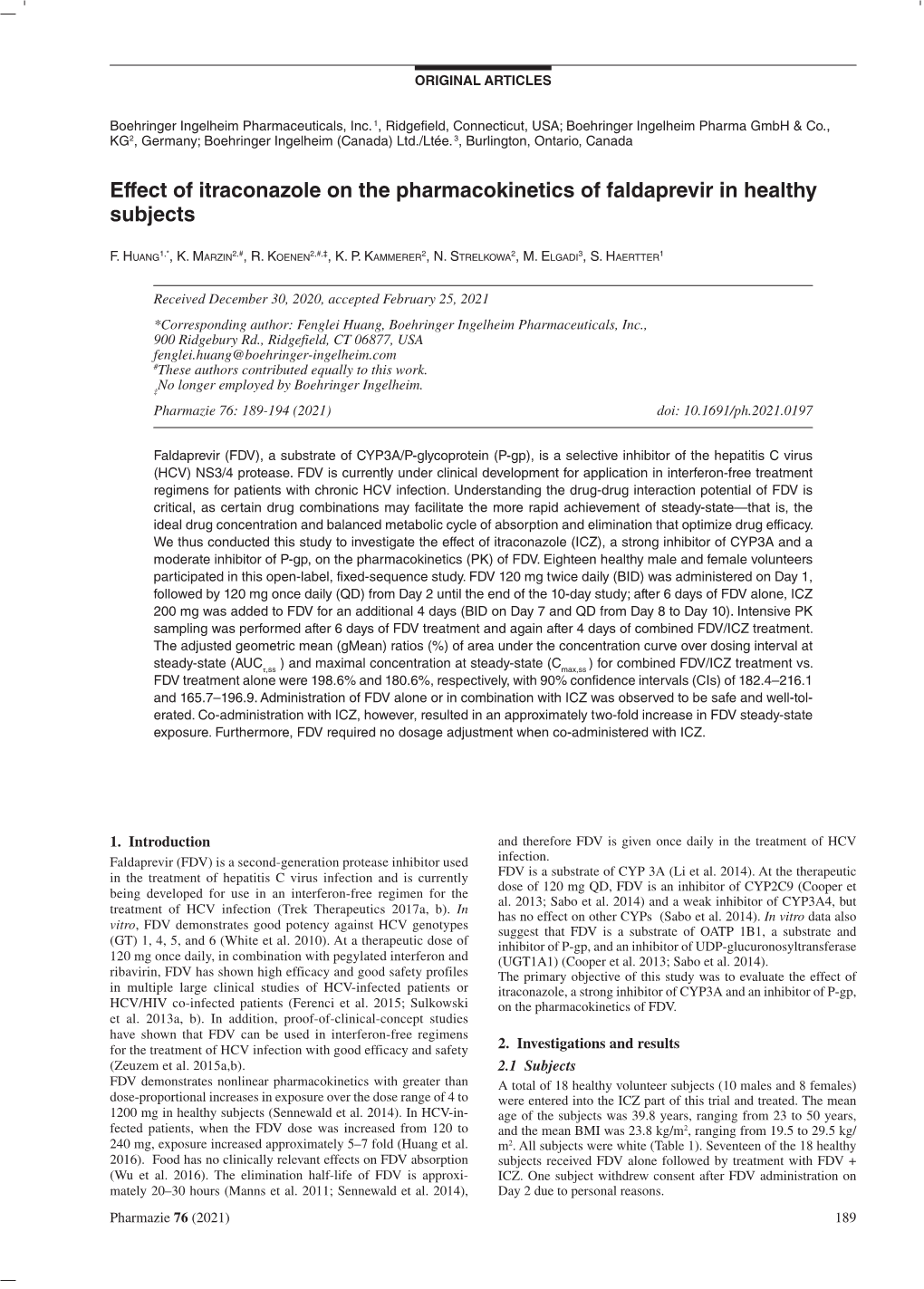 Effect of Itraconazole on the Pharmacokinetics of Faldaprevir in Healthy Subjects