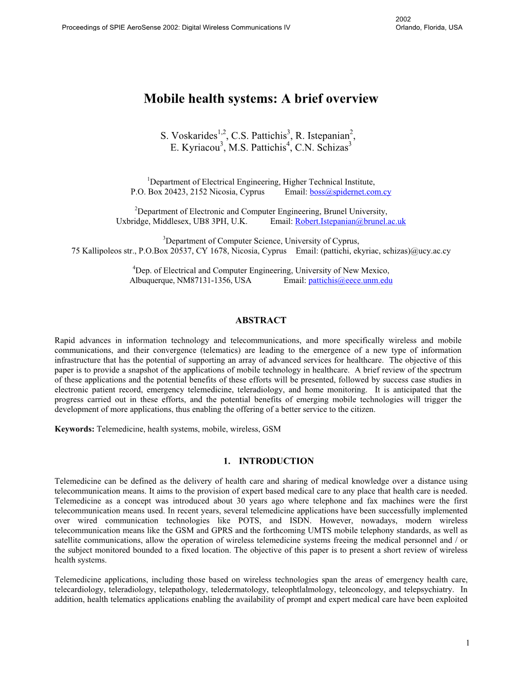 Mobile Health Systems: a Brief Overview