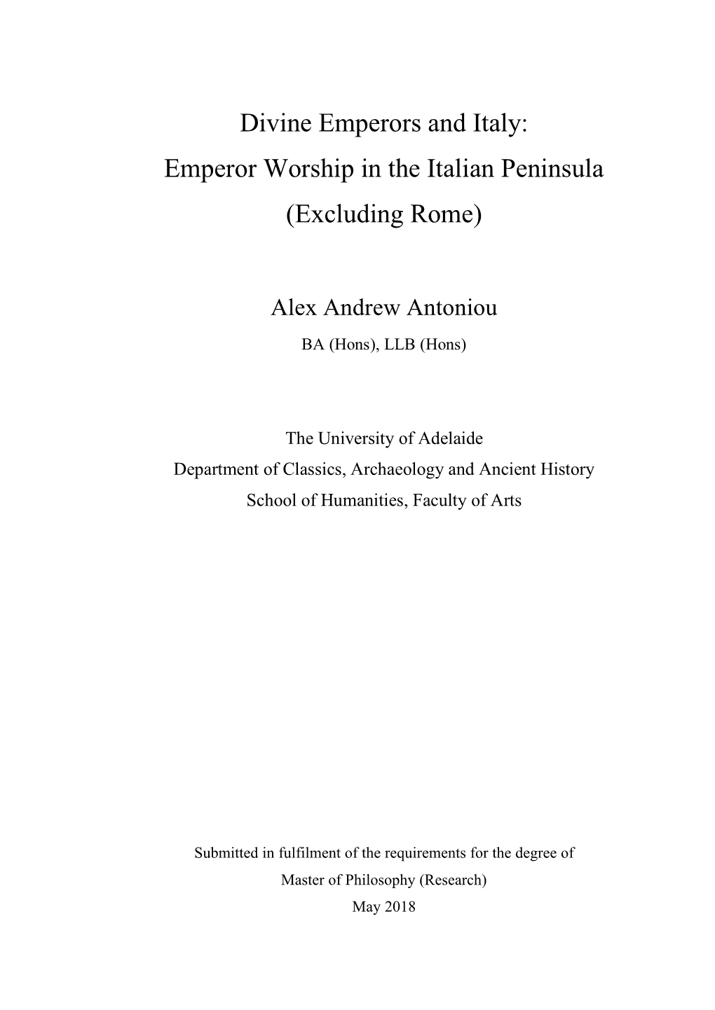 Emperor Worship in the Italian Peninsula (Excluding Rome)