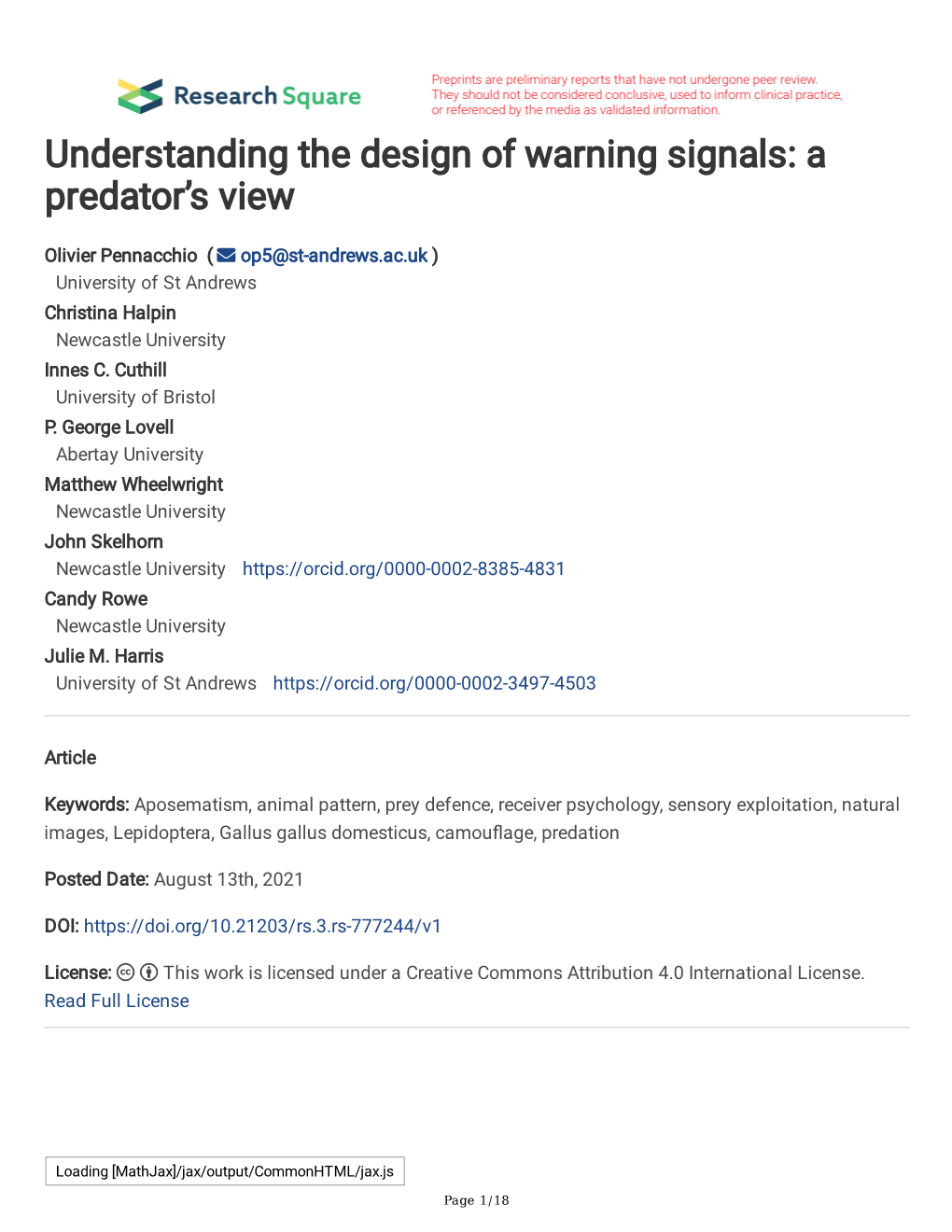 Understanding the Design of Warning Signals: a Predator's View