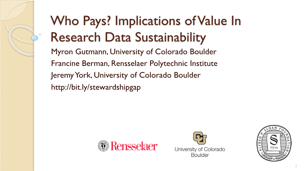 Who Pays? Implications of Value in Research Data Sustainability