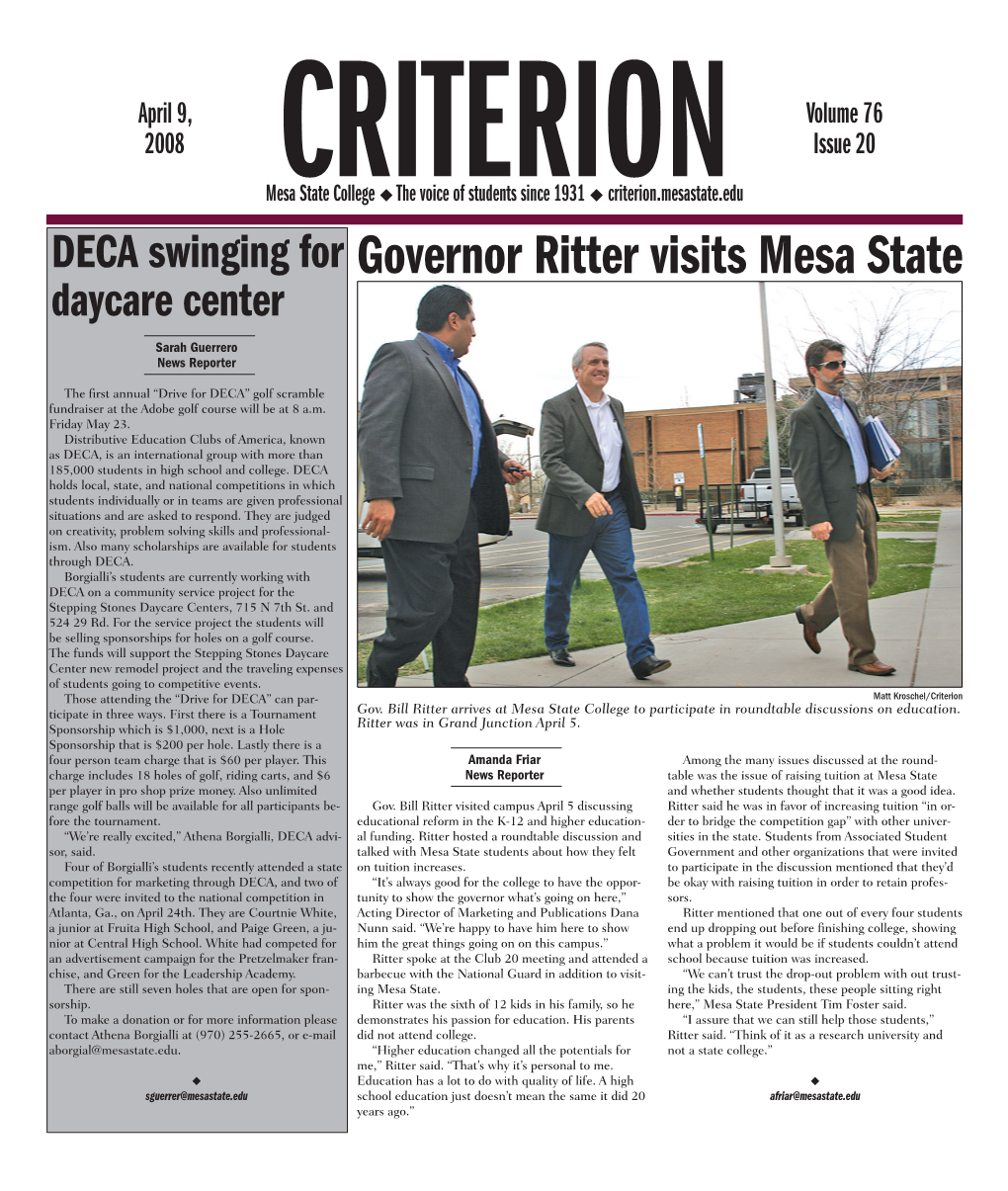 Governor Ritter Visits Mesa State Daycare Center Sarah Guerrero News Reporter