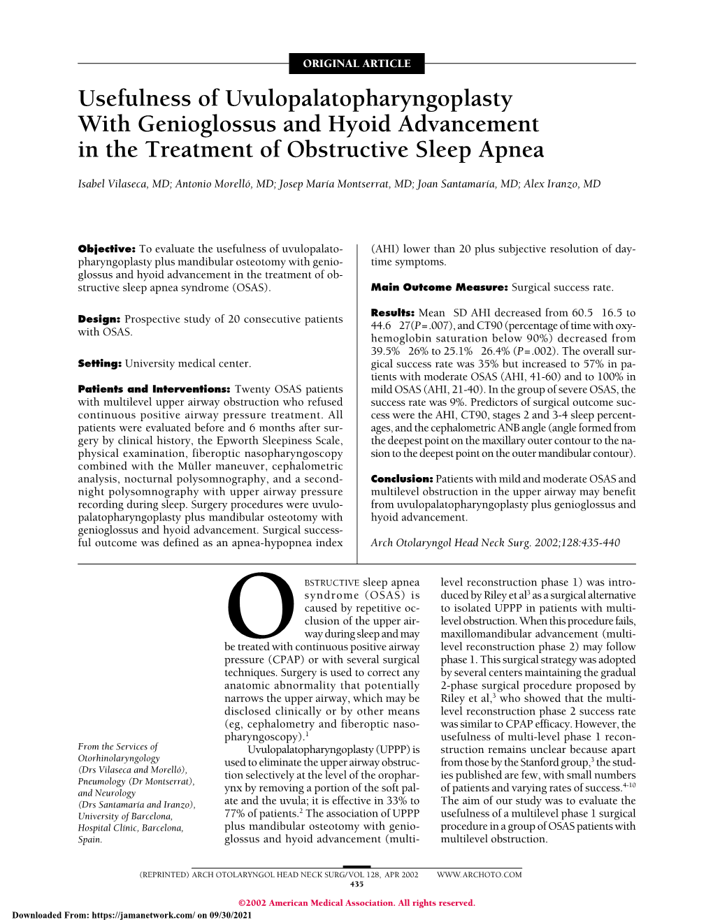 Usefulness of Uvulopalatopharyngoplasty with Genioglossus and Hyoid Advancement in the Treatment of Obstructive Sleep Apnea