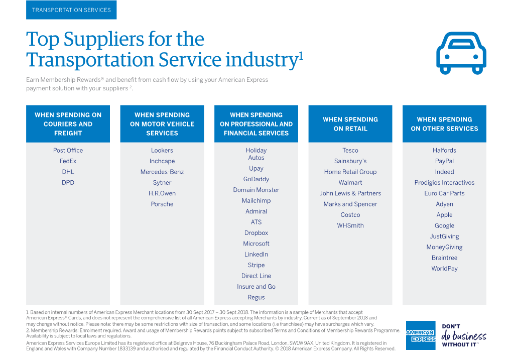 Top Suppliers for the Transportation Service Industry1