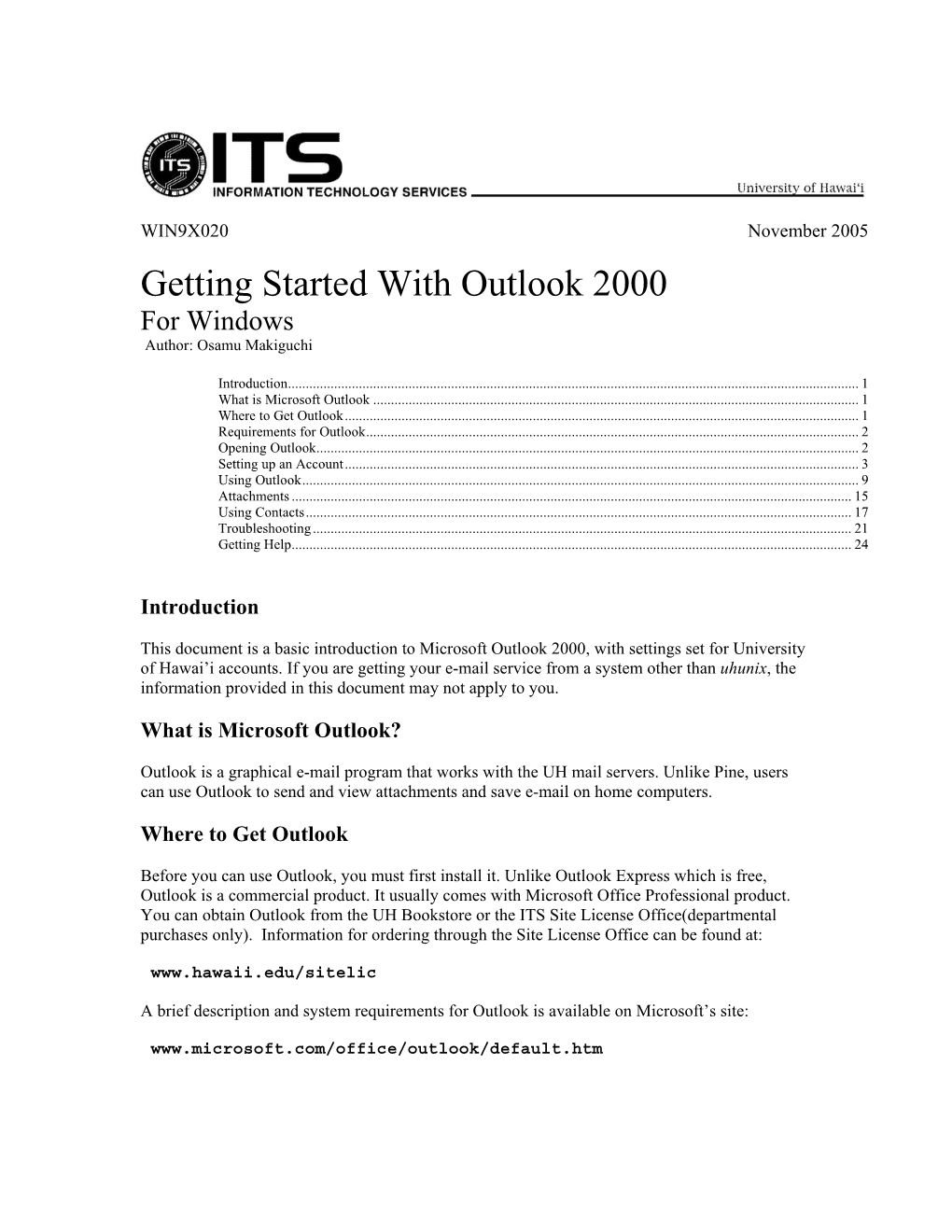 Getting Started with Outlook 2000 for Windows Author: Osamu Makiguchi