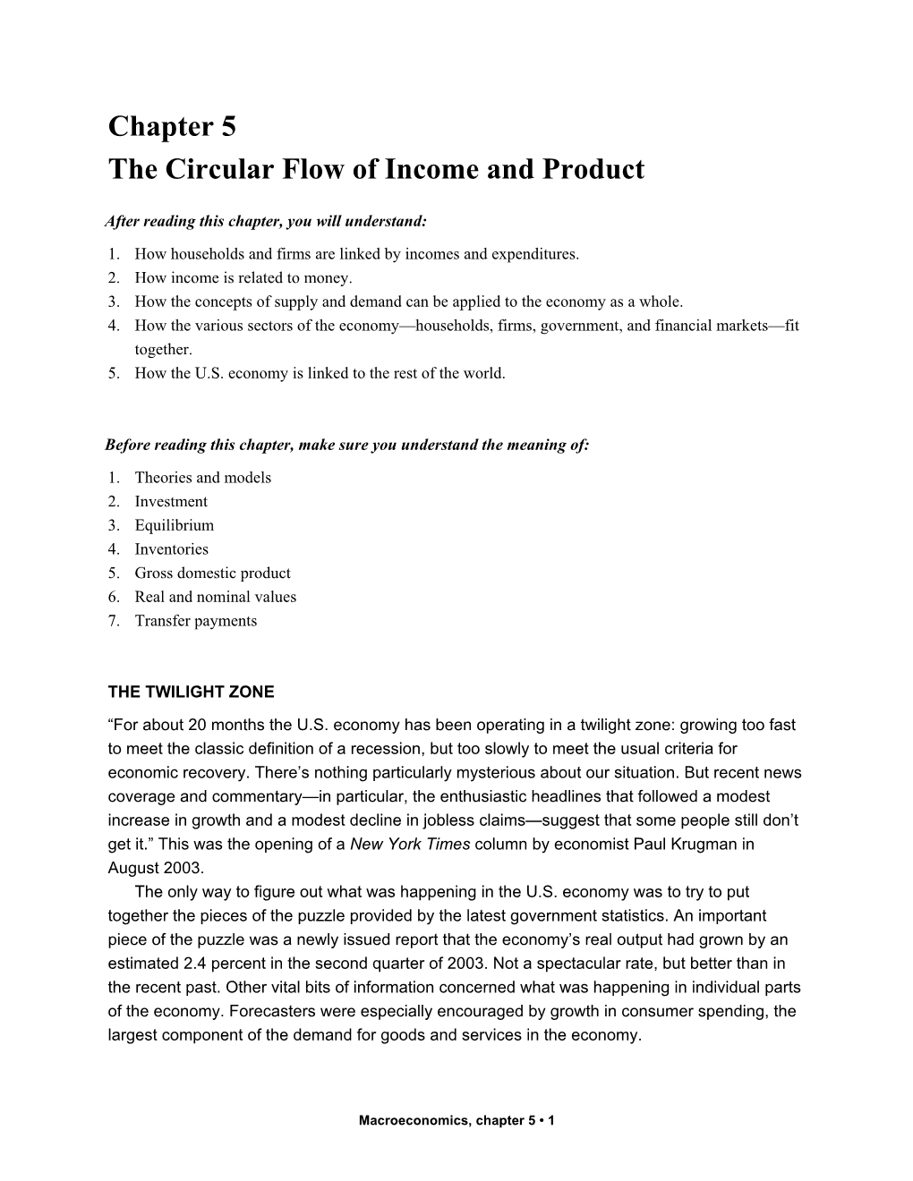 Chapter 5 the Circular Flow of Income and Product