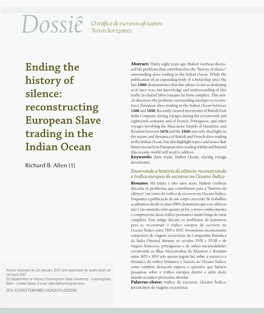 Reconstructing European Slave Trading in the Indian Ocean