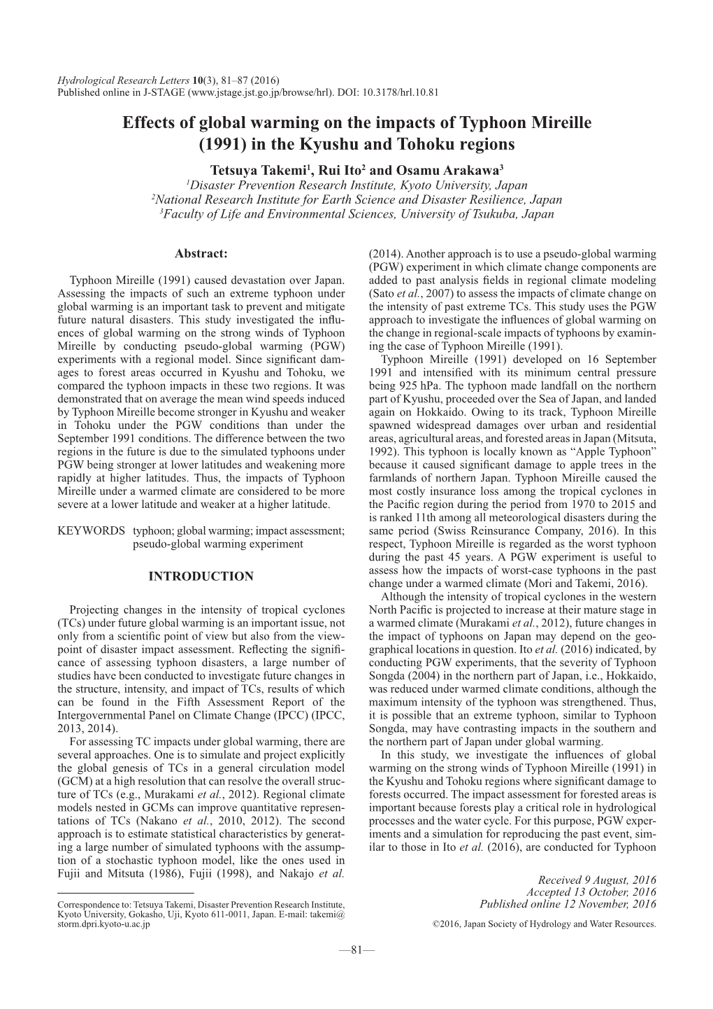 Effects of Global Warming on the Impacts of Typhoon Mireille