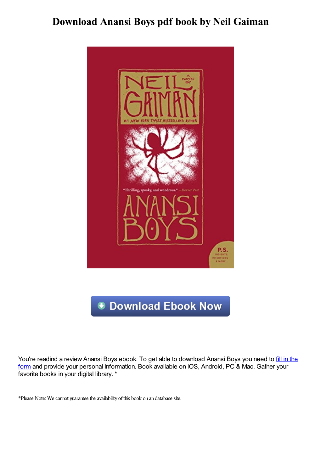 Download Anansi Boys Pdf Ebook by Neil Gaiman