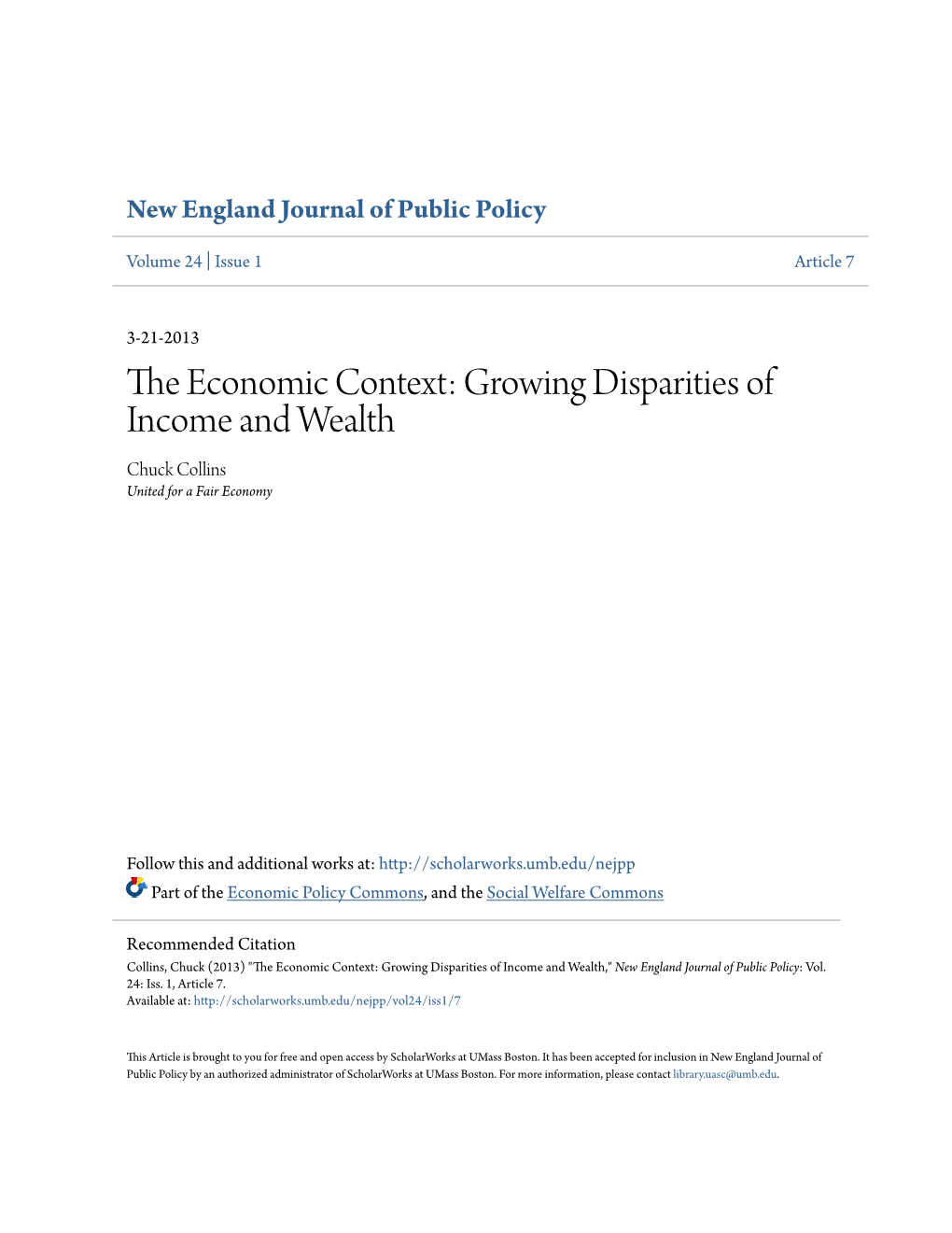 The Economic Context, Growing Disparaties of Income and Wealth