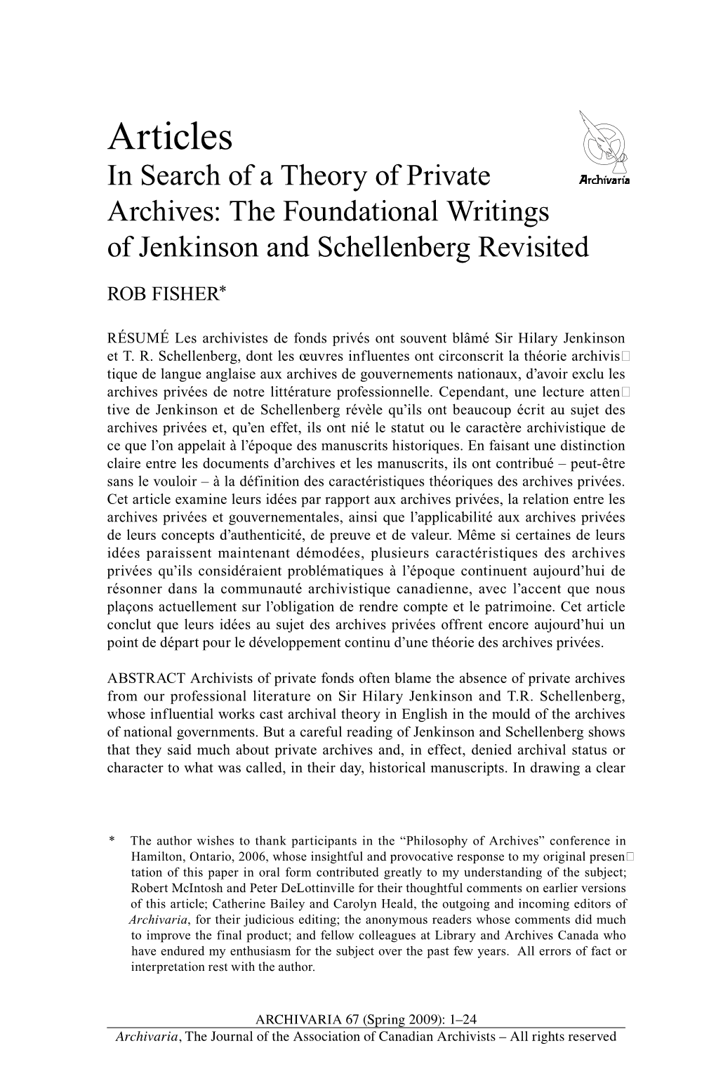 In Search of a Theory of Private Archives: the Foundational Writings of Jenkinson and Schellenberg Revisited