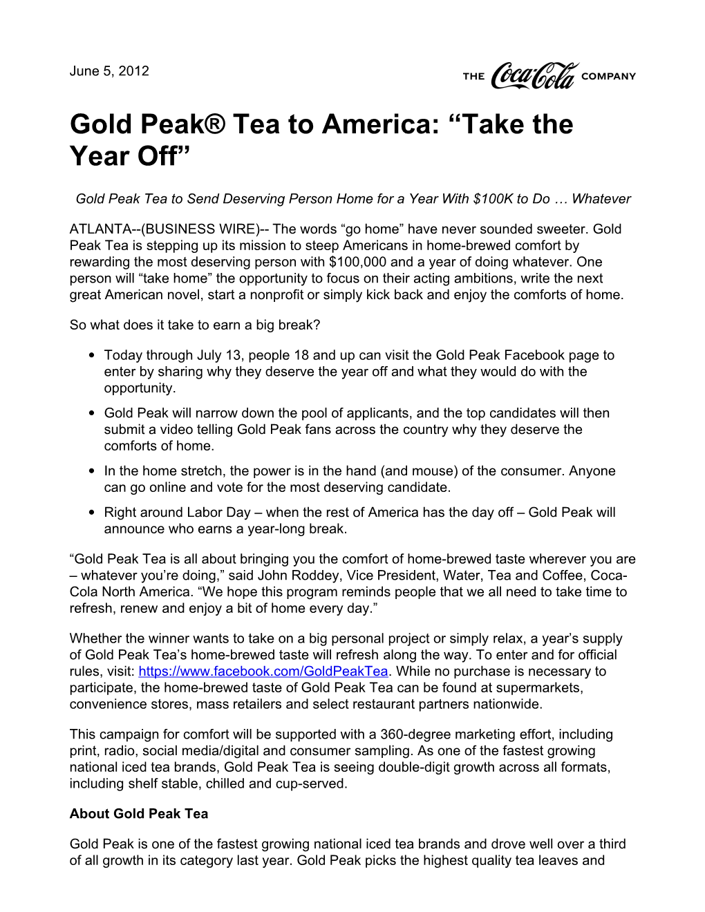 Gold Peak® Tea to America: “Take the Year Off”