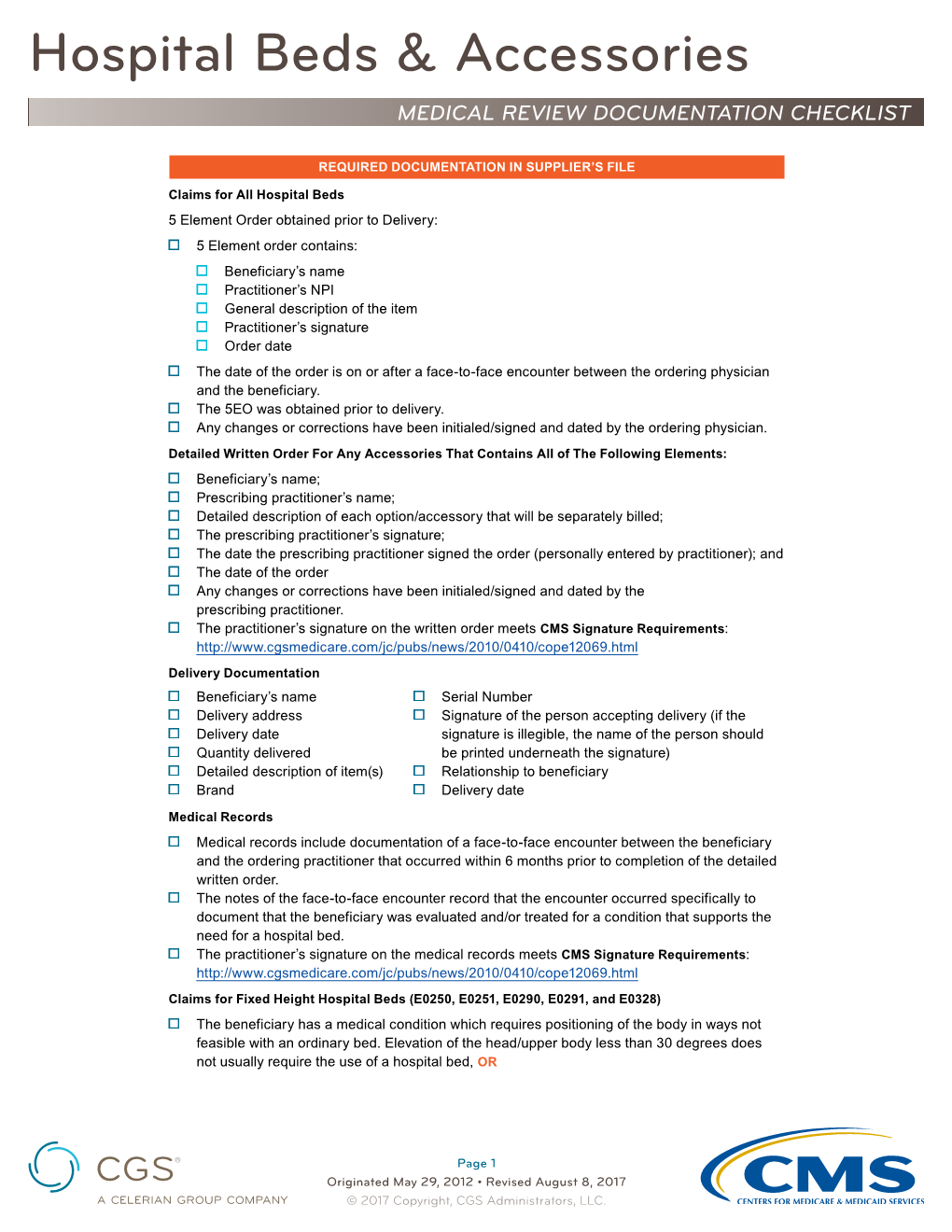 Hospital Beds Medical Review Documentation Checklist