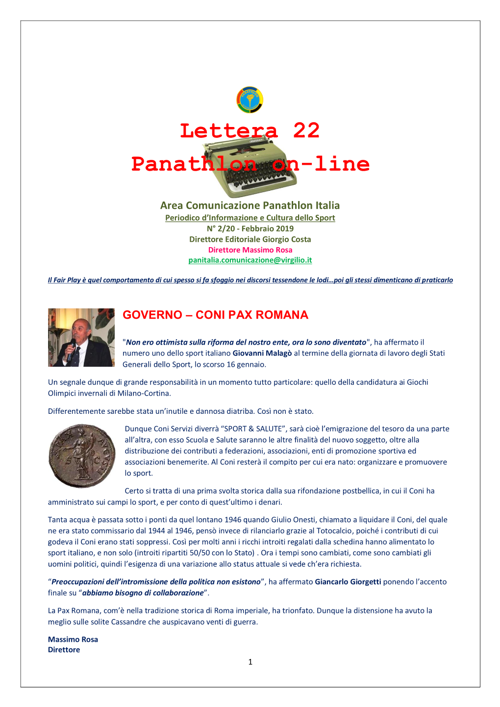 Lettera 22 Panathlon On-Line