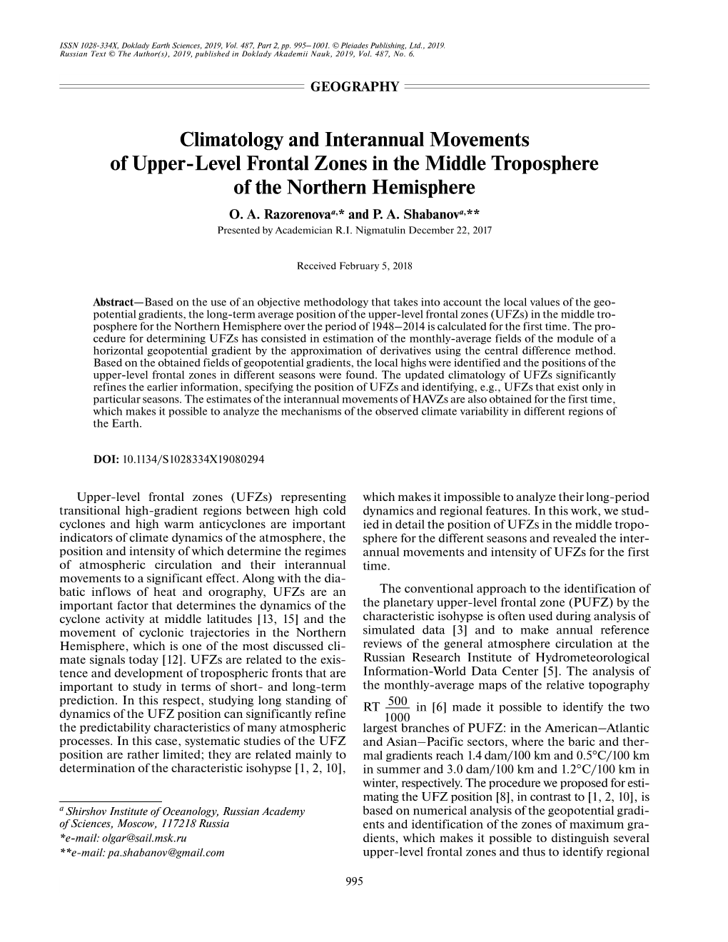 Climatology and Interannual Movements of Upper-Level Frontal Zones in the Middle Troposphere of the Northern Hemisphere O