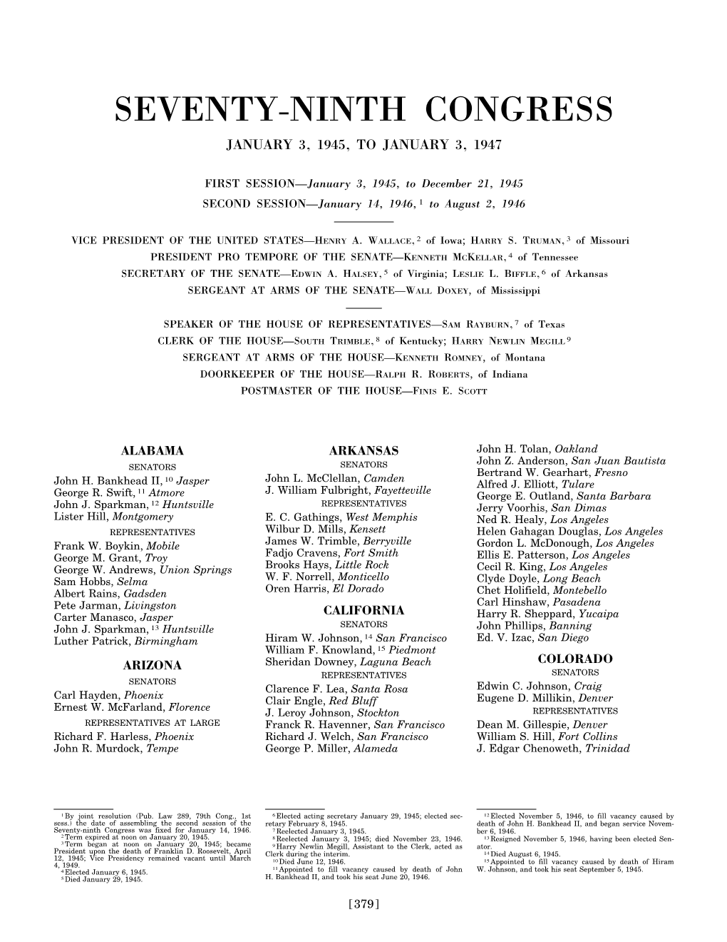 Seventy-Ninth Congress January 3, 1945, to January 3, 1947