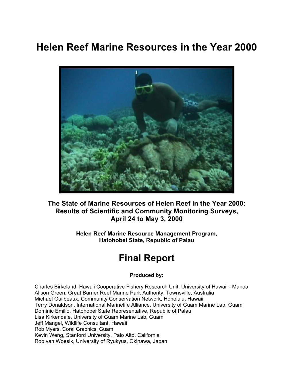 Helen Reef (Palau) Resources in the Year 2000