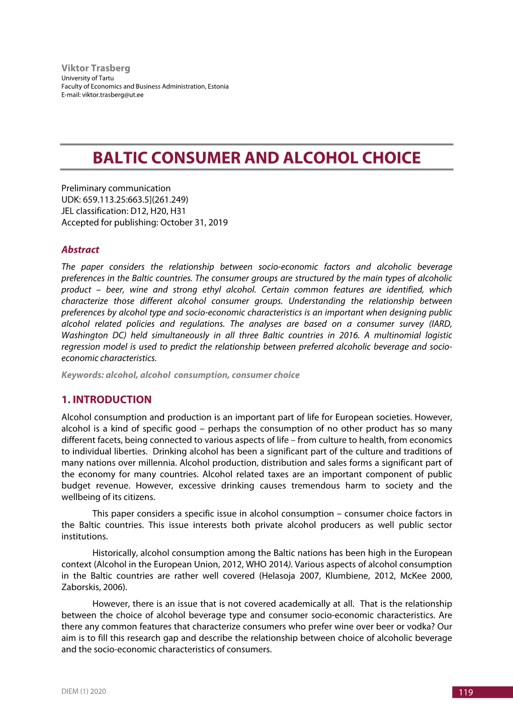 Baltic Consumer and Alcohol Choice