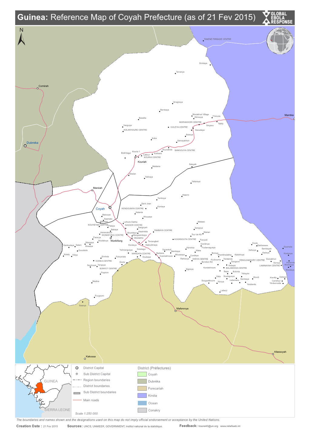 Guinea: Reference Map of Coyah Prefecture (As of 21 Fev 2015)