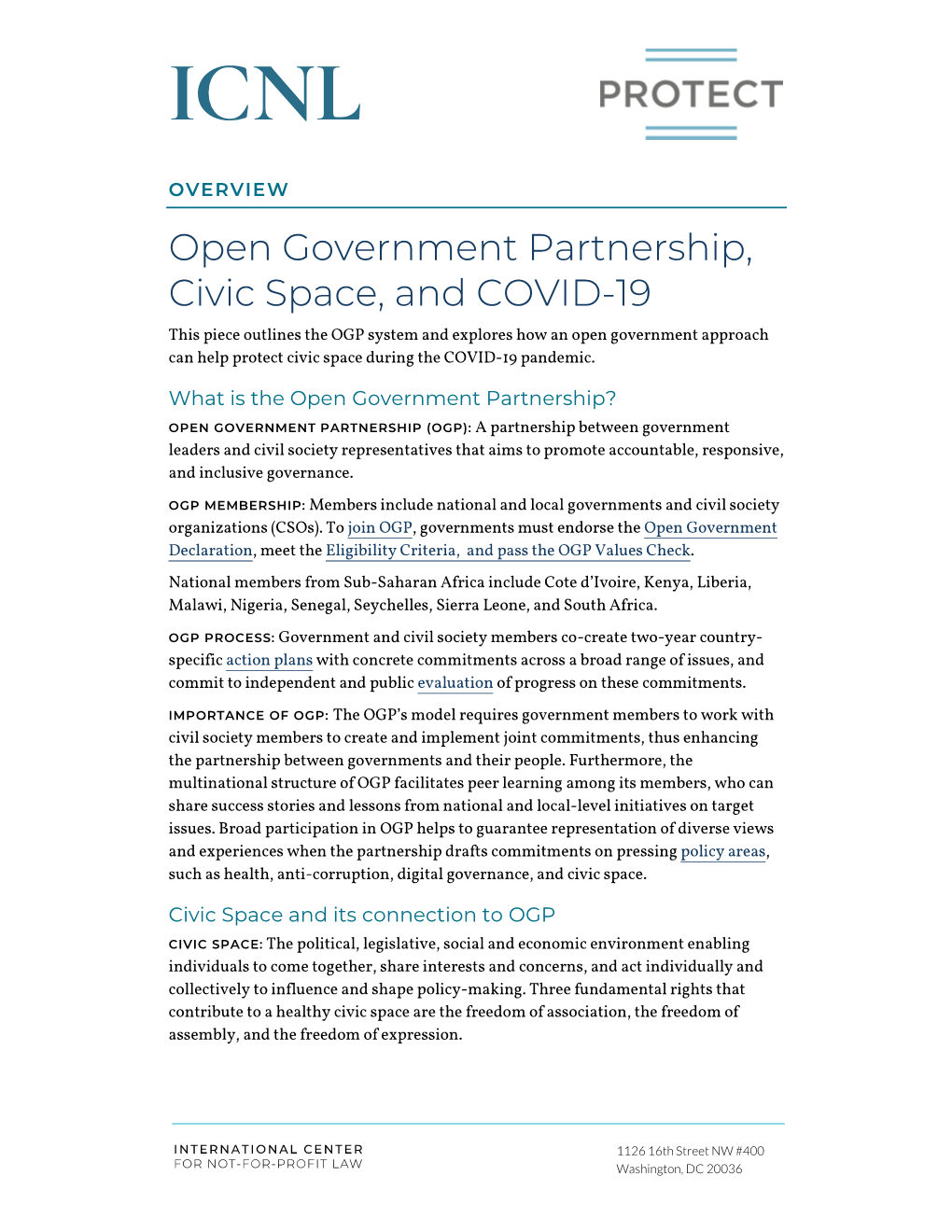 Open Government Partnership, Civic Space, and COVID-19