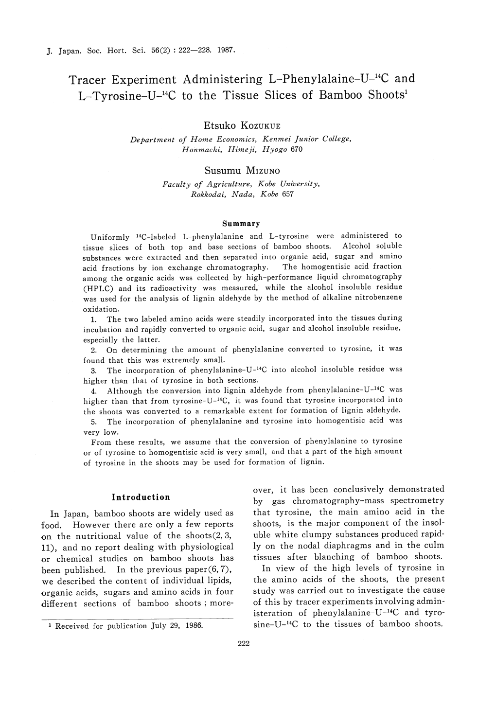 Tracer Experiment L-Tyrosine-U-14 Administering to The