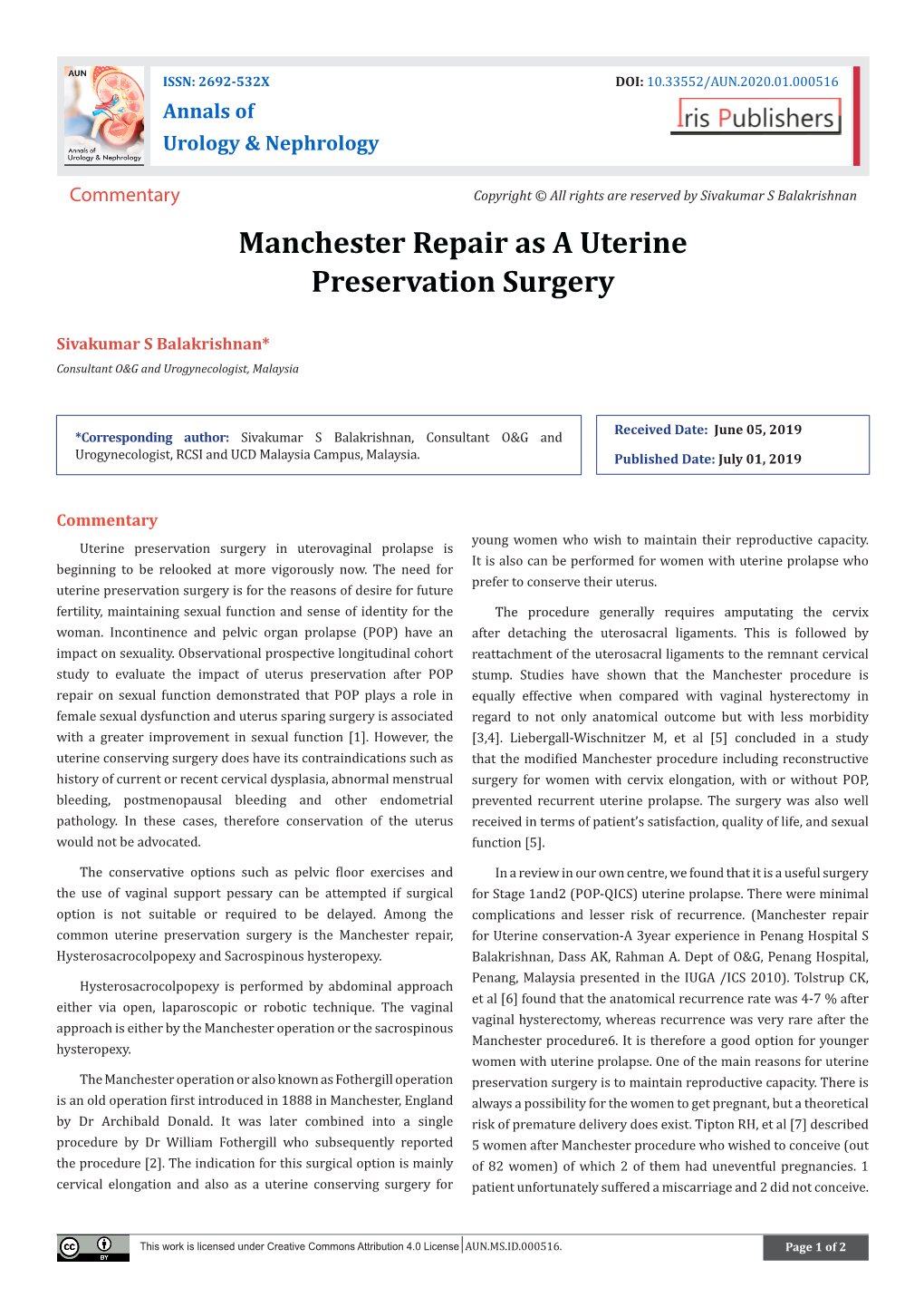 Manchester Repair As a Uterine Preservation Surgery