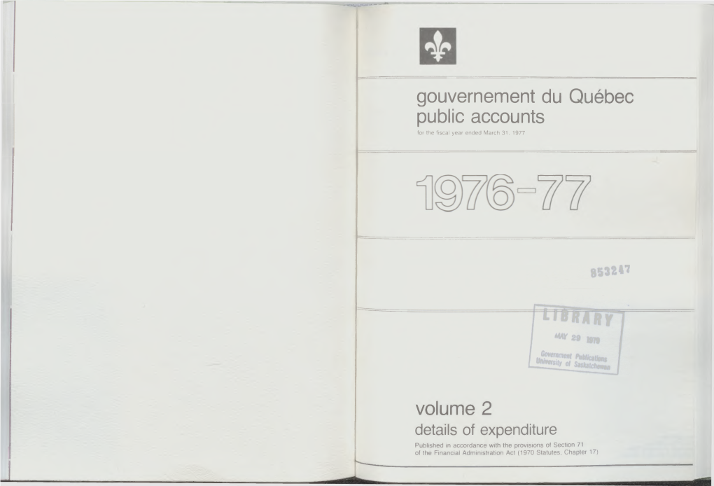Gouvernement Du Québec Public Accounts Volume 2