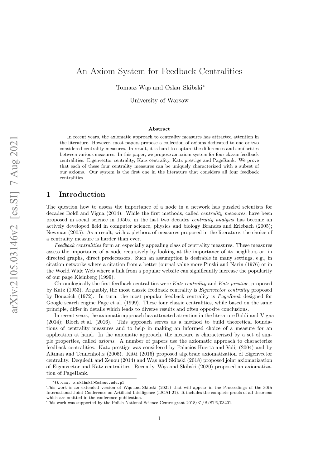 An Axiom System for Feedback Centralities