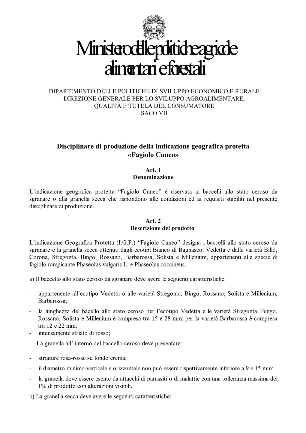 Ministero Delle Politiche Agricole Alimentari E Forestali