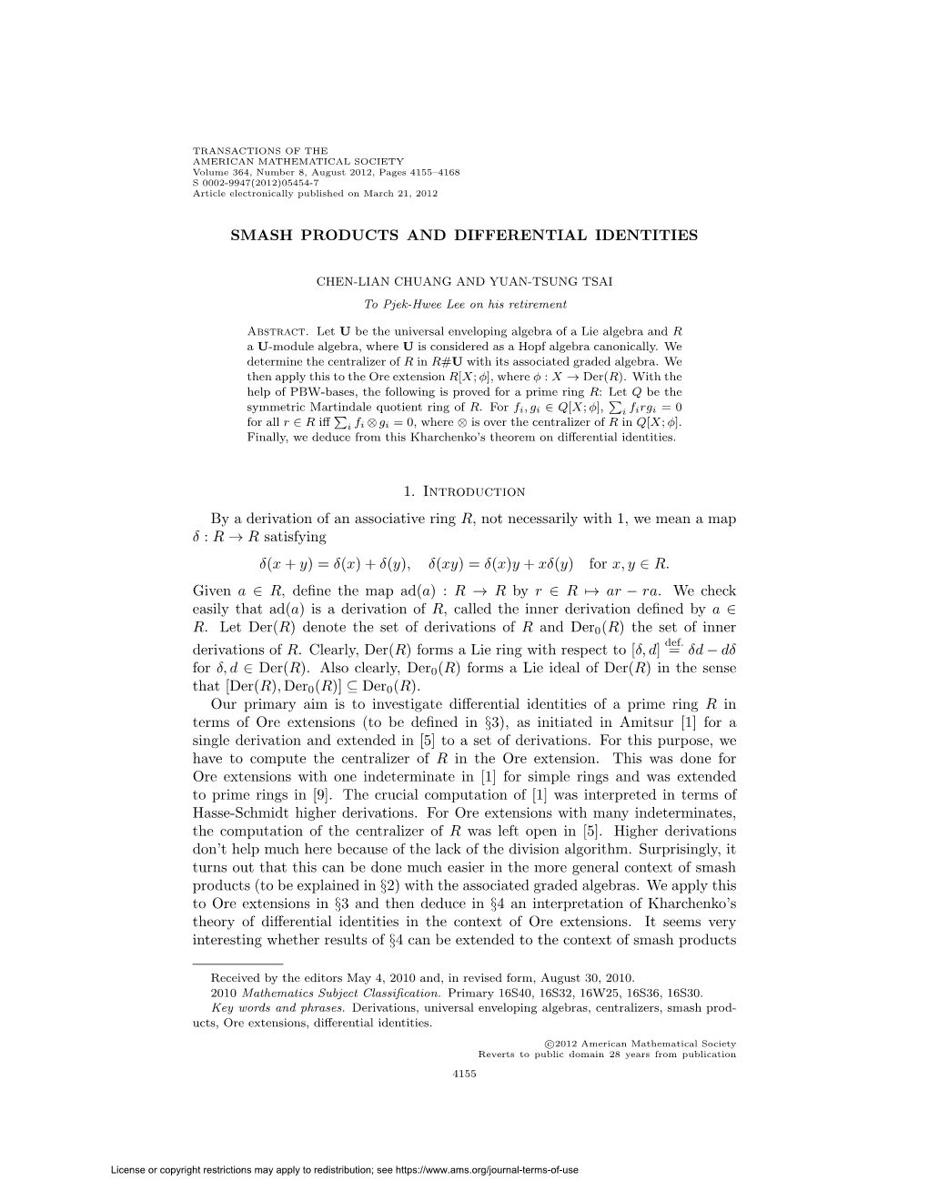 Smash Products and Differential Identities 1