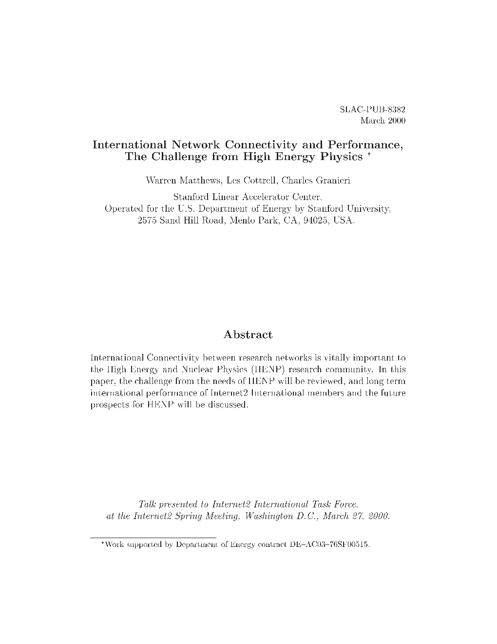 International Network Connectivity and Performance, the Challenge